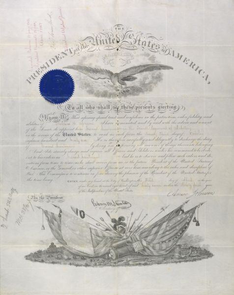 Grand Army of the Republic certificate awarded to William H. Upham and signed by Lucius Fairchild.