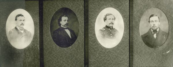 A series of four portraits of the Salomon brothers. From left to right are Brigadeer General Charles E. Salomon, Governor Edward Salomon, Major General Frederick Salomon, and Sergeant Herman Salomon.