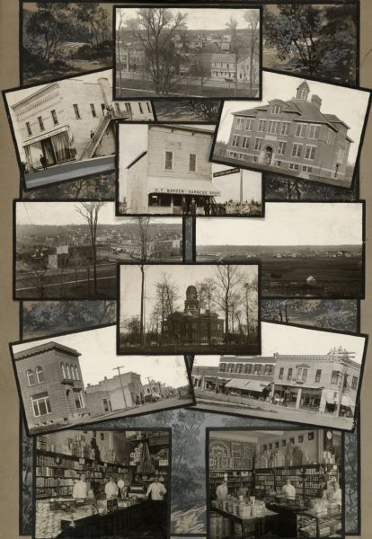 Collage of multiple views of  buildings and stores in Crandon.