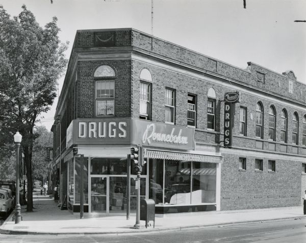 The Rennebohm Drug Store #5, located at 2000 Atwood Avenue, Schenk's Corners from 1952-1961. It was previously located at 1951 Winnebago Street. This store was originally owned by Oscar Rennebohm's brother Edwin R. Rennebohm, also a pharmacist.