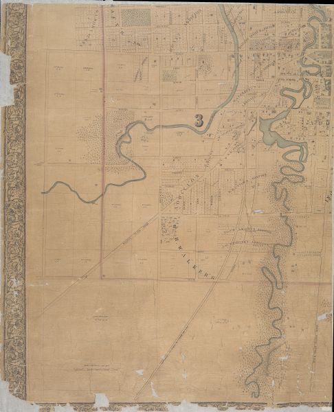 Quarter section of a map of the city of Fond du Lac featuring the Waupun Plank Road.