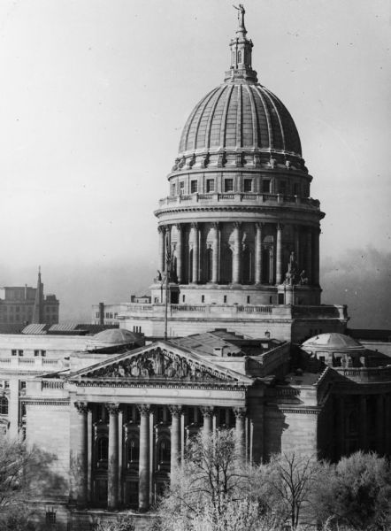 Elevated exterior view of the fourth Wisconsin State Capitol.