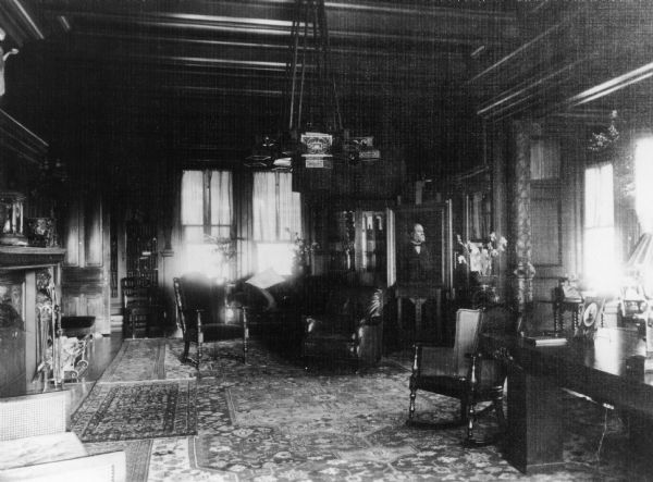 Interior view of the library in the William F. Vilas residence, at 12 East Gilman Street.