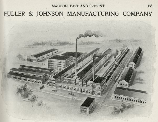 Illustration of the Fuller & Johnson Manufacturing Company plant.