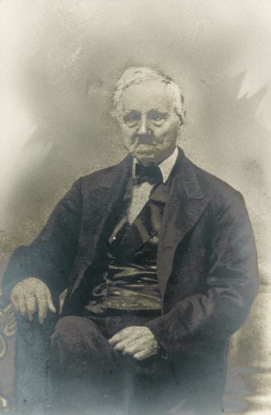 Formal studio portrait of Leonard Wheeler who was a farmer and the grandfather of William Wheeler.