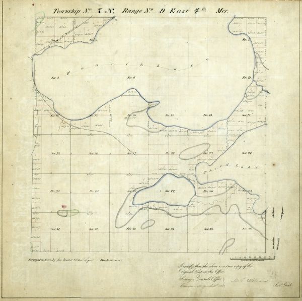 Plat map of the Town of Madison (Township 7N, Range 9E), from Volume 4, Federal Survey Plat Books. 
