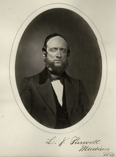 Leonard J. Farwell (1819-1889), Madison businessman-promoter and Wisconsin's only Whig governor (1852-1854). When this salted paper portrait was taken, Farwell was serving a single term in the Wisconsin Assembly.