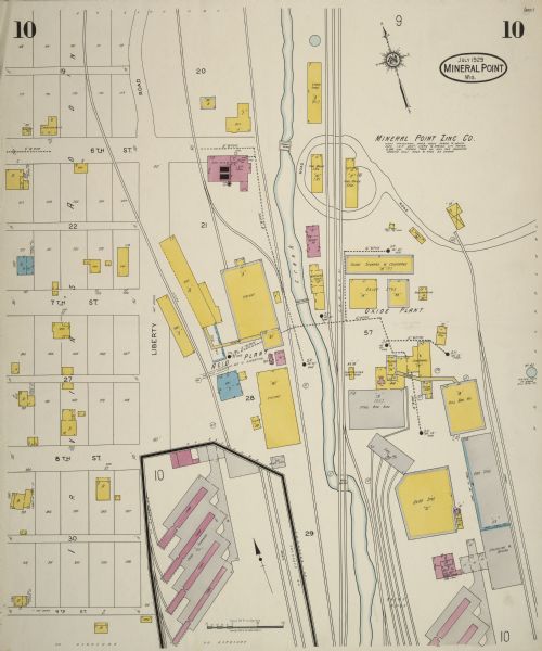 Sheet 10 of a Sanborn map of a portion of Mineral Point.