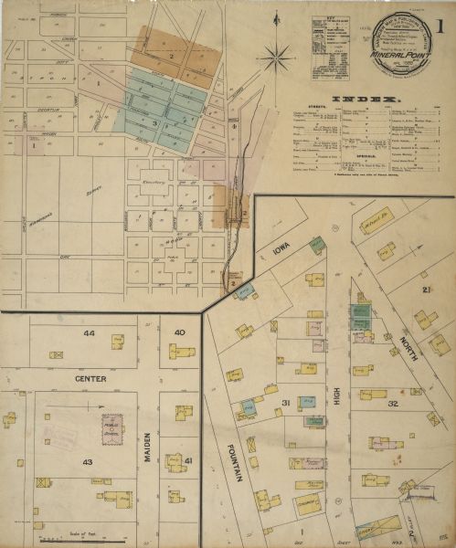 Sheet 1 of a Sanborn map of a portion of Mineral Point.