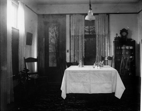 Interior view of the dining room in the home of Albert Zimmerman, located at 746 East Gorham Street.