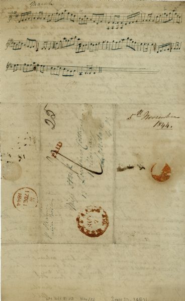 Music for the song "Caledonian March" as notated on a letter written by Thomas Steel to his sister Lilly Steel.