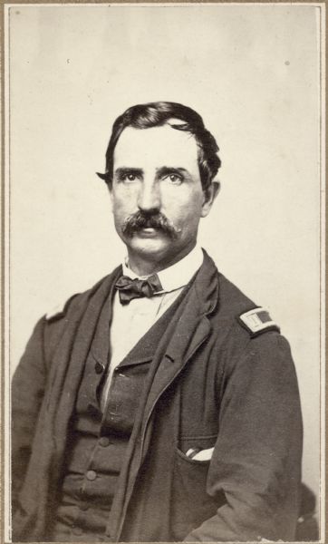 Studio portrait of James B. Farnsworth, a Major in the 4th Wisconsin Cavalry, Company A.