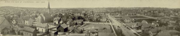 Panoramic view of Sheboygan. Caption reads: "The View of Sheboygan — May 1908."