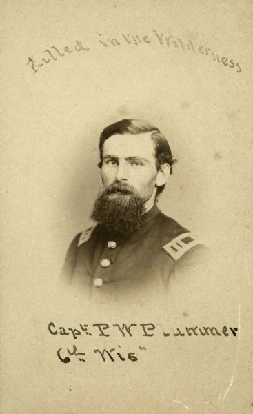 Carte-de-visite of Captain P.W. Plummer of the 6th Wisconsin Volunteer Infantry. A handwritten note on the photograph reads: "Killed in the Wilderness".