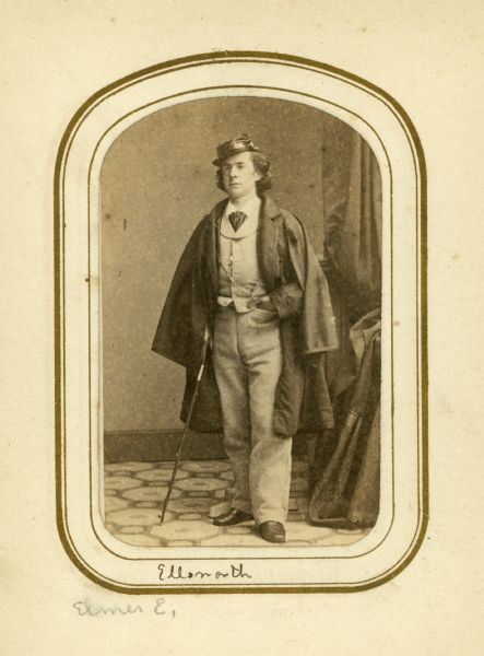 Portrait of Elmer E. Ellsworth, the first northern hero of the Civil War and the popularizer of the Zouaves style of military drill.