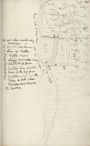 Drawn map of Blackstock's Plantation battlefield from the Thomas Sumter Papers.