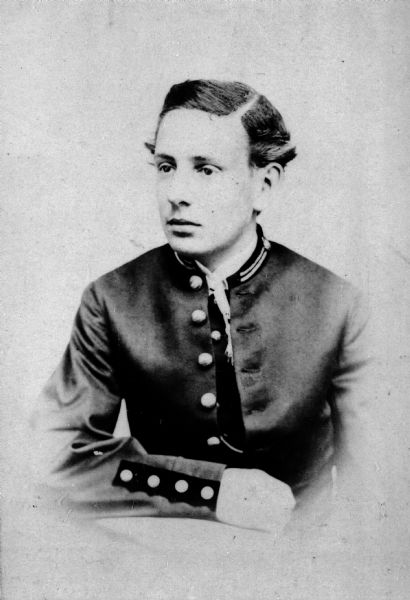 Studio portrait of a young Horace Palmer in uniform.