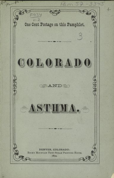 Front cover design of a pamphlet entitled "Colorado and Asthma".