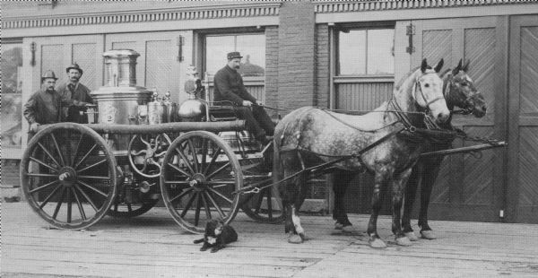 Andrew Proudfit Engine Company No. 2's steamer engine is shown in front of Central Fire Station at 10 South Webster Street.