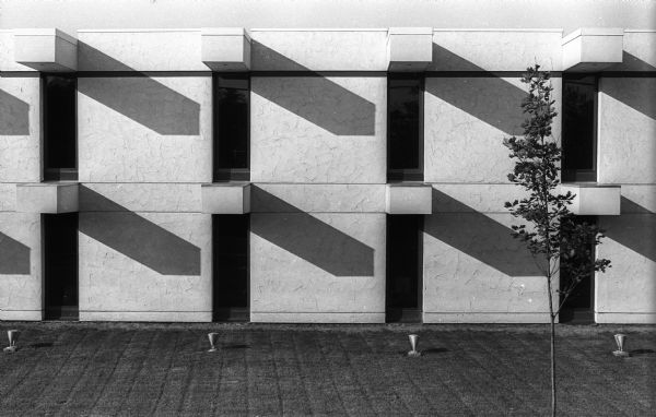 Architectural detail which creates shadow patterns on the Madison National Life Building located at 6120 University Avenue.