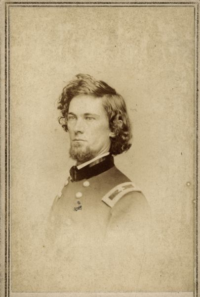 Formal vignetted head and shoulders studio portrait of Brigadier General Halbert Eleazer Paine.