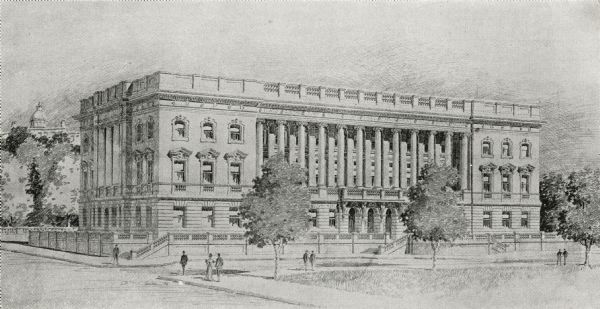 Architect's rendering of the exterior of the State Historical Society of Wisconsin, now The Wisconsin Historical Society.