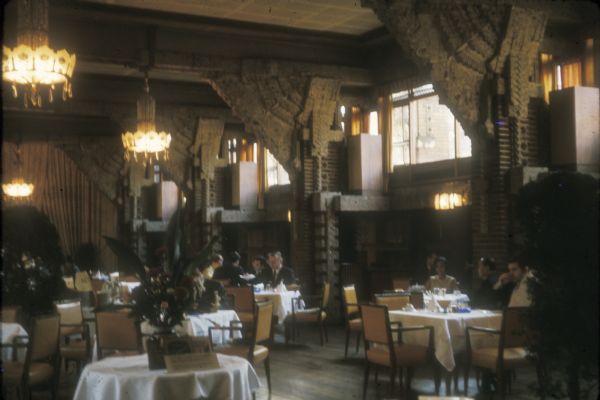 Dining room of the Imperial Hotel,Tokyo, Japan.  The hotel was designed by architect Frank Lloyd Wright.
