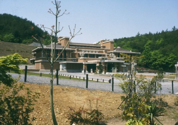 Exterior view of the reconstructed portion of the Imperial Hotel, Tokyo, Japan. The hotel was designed by architect Frank Lloyd Wright.  The entrance and lobby of the original hotel was reconstructed at the Meiji-Mura open-air architectural museum.