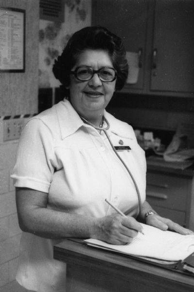 Portrait of Rosa Katz in her nurse's uniform at Mercy Medical Center.