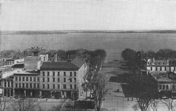 Monona Avenue with Lake Monona in the background. (Martin Luther King, Jr. Boulevard as of January 19, 1987). View from the dome of the Wisconsin State Capitol.