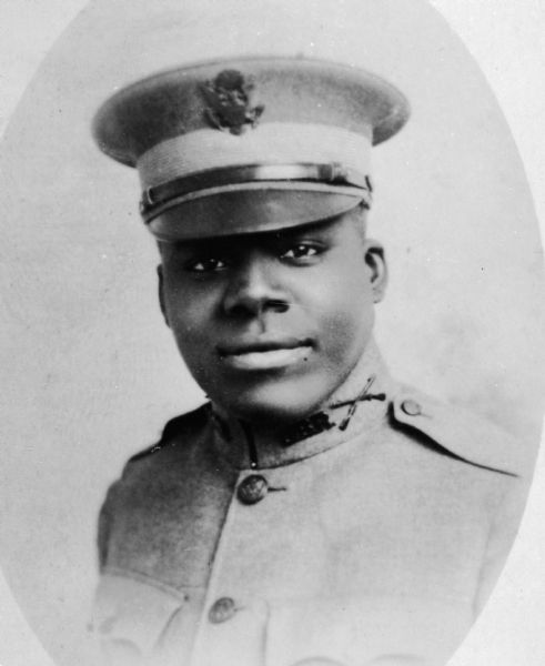 Portrait of Mason Richmond, son of Lillie Greene Richmond, in uniform. He served in World War I.