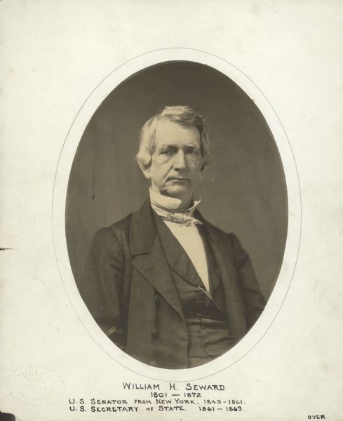 William H. Seward, U.S. Senator from New York and Secretary of State, photographed by Fuller in Madison during a Presidential campaign stop in Madison in 1860.