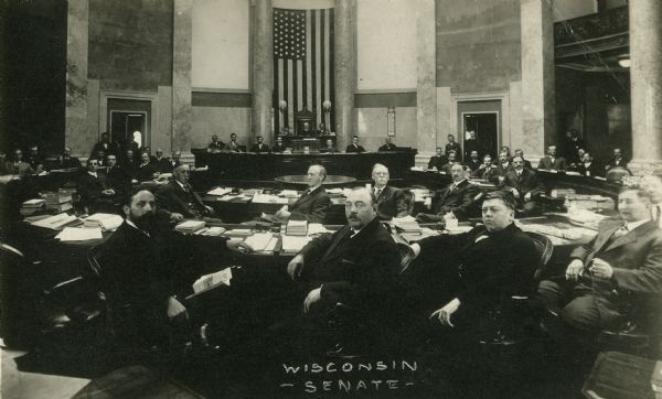 The Wisconsin State Senate in the Senate Chamber of the Wisconsin State Capitol.