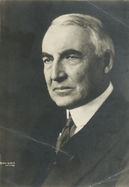 Studio portrait of Warren G. Harding, the year he won the election for president of the United States.