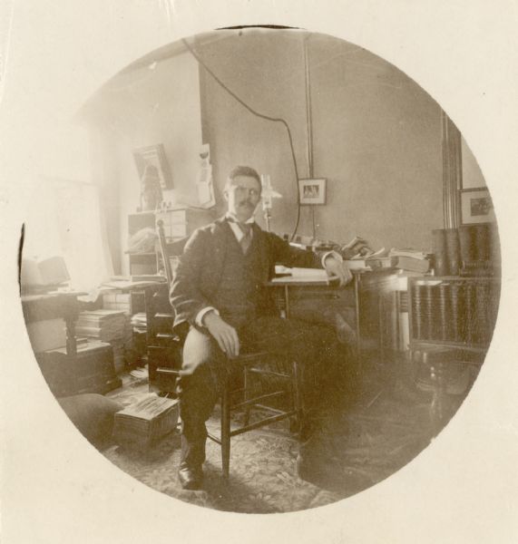 Frederick Jackson Turner in office in Historical Society quarters in the Wisconsin State Capitol.
