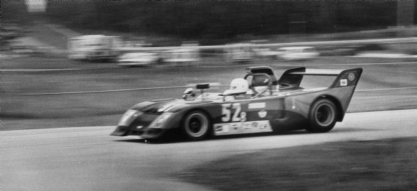 Dick Leppla driving in the qualifying race for the Can-Am (Canadian-American) feature at Road America.