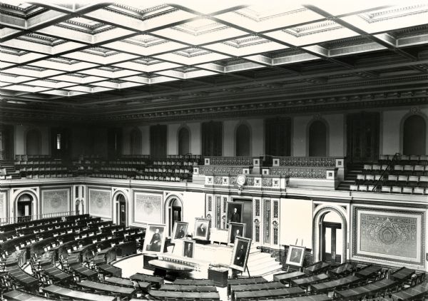 View of the interior of the House of Representatives in the National Capitol.