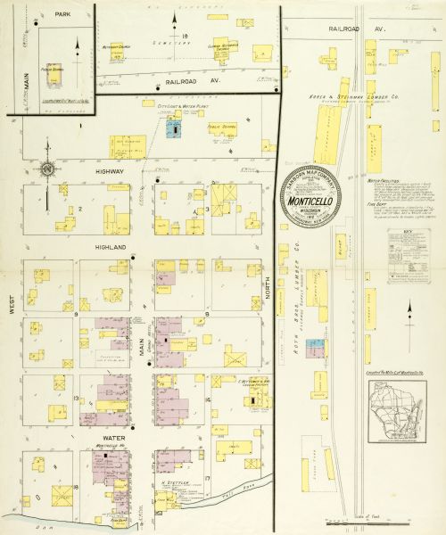 Sanborn map of Monticello, Green County, population 800.