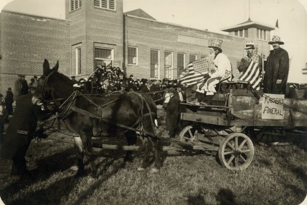 Kaiser's funeral wagon for parade and bonfire celebrating Armistice Day.