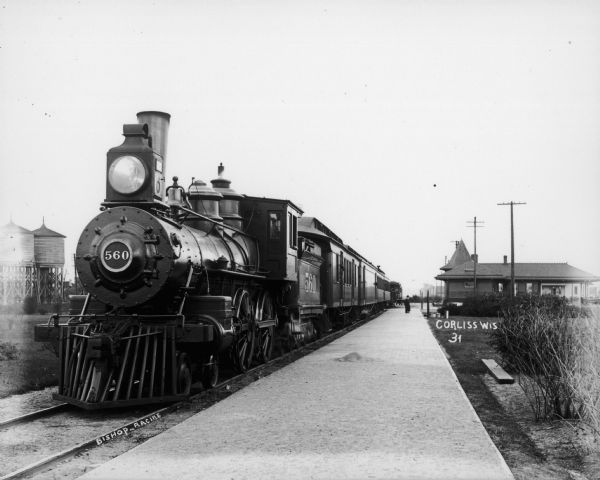 A train, engine number 560, on the track at the train depot in Corliss.