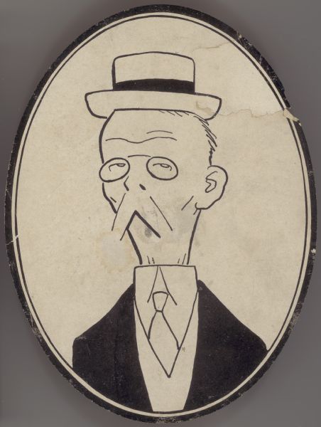 Cartoon portrait of Caspar Milquetoast, the Timid Soul, a character created by Harold T. Webster, who was raised in Tomahawk, Wisconsin.