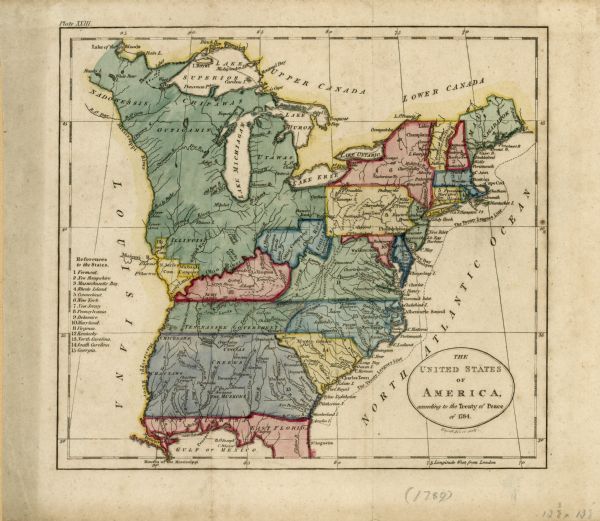 Map of The United States of America according to the Treaty of Peace of 1784.