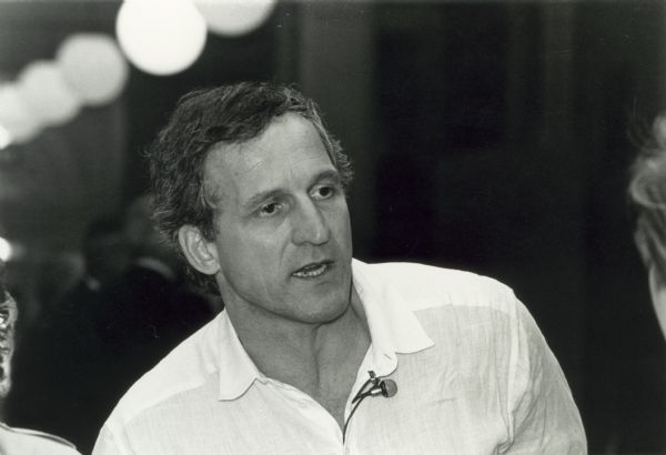 Daniel J. Travanti in the lobby of the State Historical Society of Wisconsin. Daniel J. Travanti was a lead actor in the television weekly series "Hill Street Blues". He was born in Kenosha and attended the University of Wisconsin-Madison.