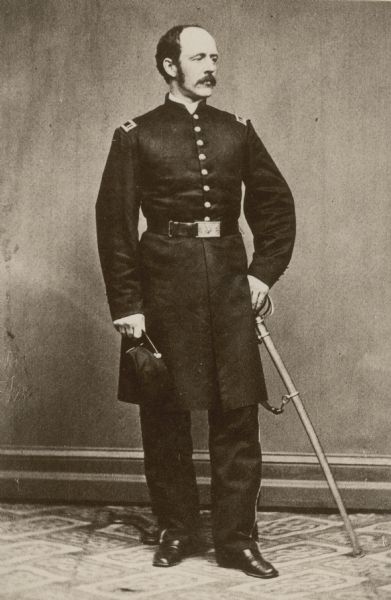 Lt. Frank A. Haskell, adjutant of the 6th Wisconsin Infantry. In 1862 Haskell became aide-de-camp to General John Gibbon who commanded the Iron Brigade. When Gibbon was promoted to division command, Haskell went with him. At Gettysburg, Gibbon's troops bore the brunt of Pickett's Charge, and when Gibbon was injured, Haskell rallied the troops. Haskell died in 1864 at the Battle of Cold Harbor. His eye-witness history of the Gettysburg campaign was posthumously published. It is still considered one of the classics of Civil War literature.
