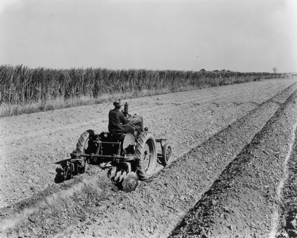 The caption to this photograph indicates that Edward Aucoin of Belle Alliance, Louisiana, is operating a Farmall AV.