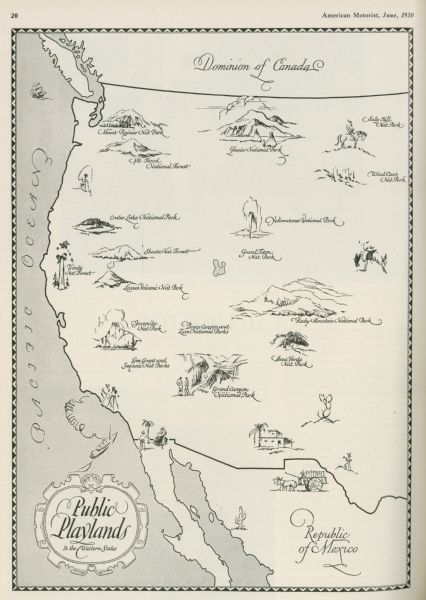 A map of the western states showing "public playlands," mostly national parks.