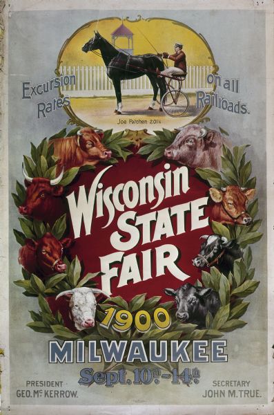 Color chromolithograph poster advertising the Wisconsin State Fair.