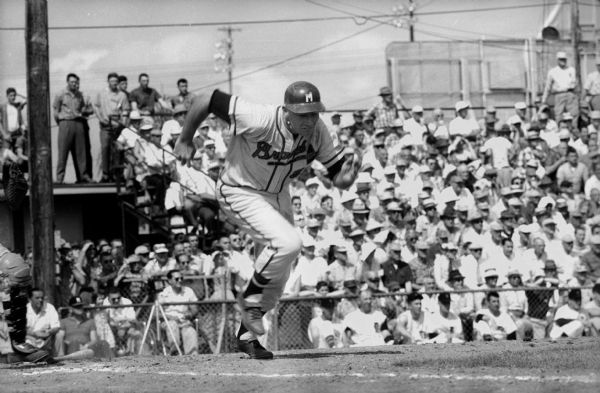 Joe Adcock in action at Milwaukee Braves spring training.
