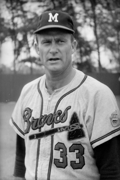 Portrait of Milwaukee Braves pitcher Lew Burdette.