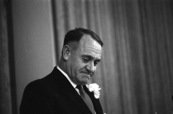 Milwaukee Braves owner Lou Perini at a preseason banquet.